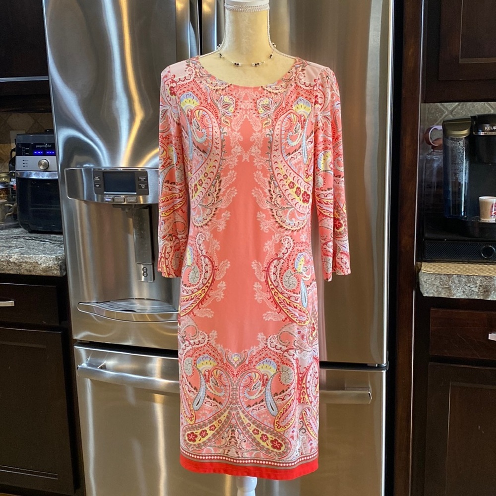London Times Shift Dress with Paisley Design in Orange Size 10​